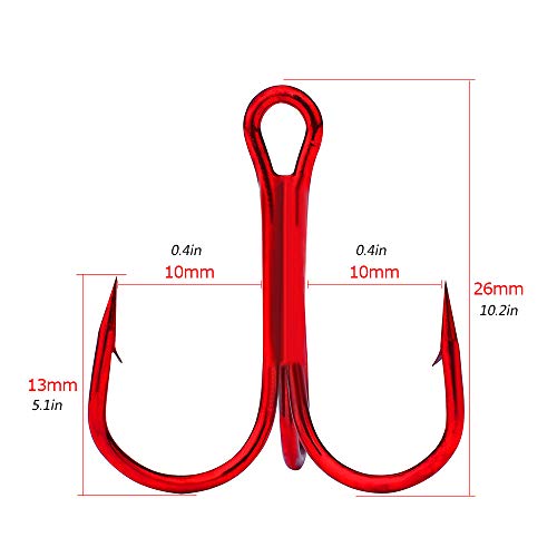 Vlook 200 pzas Redondas de Gancho de Pesca, Acero de Alto Carbono 3 Gancho Curvado, Resistente y Resistente a la corrosión, para Pesca de Agua Salada, tamaño 2#, Rojo