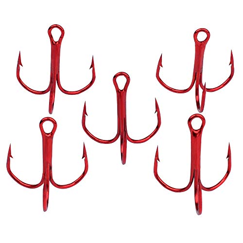 Vlook 200 pzas Redondas de Gancho de Pesca, Acero de Alto Carbono 3 Gancho Curvado, Resistente y Resistente a la corrosión, para Pesca de Agua Salada, tamaño 2#, Rojo