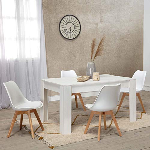 VS Venta-stock Mesa de Comedor Fija Kloe 140 cm (Largo) x 90 cm (Ancho) x 76 cm (Alto), Acabado Color Blanco