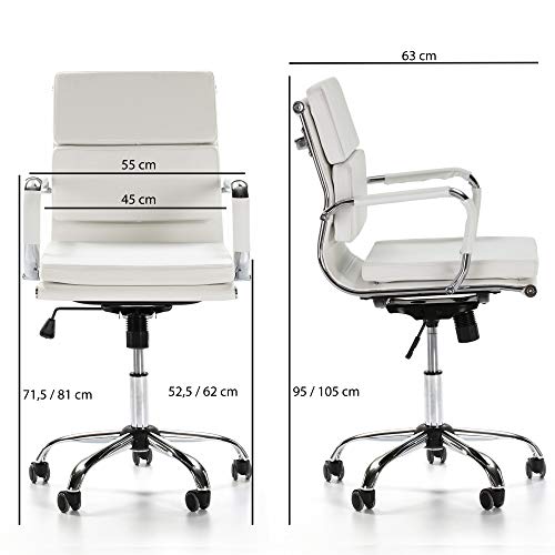 VS Venta-stock Sillón de Oficina Fenix reclinable Blanco, Piel sintética, Silla ejecutiva con conjín engrosados, Altura Ajustable, Diseño ergonómico