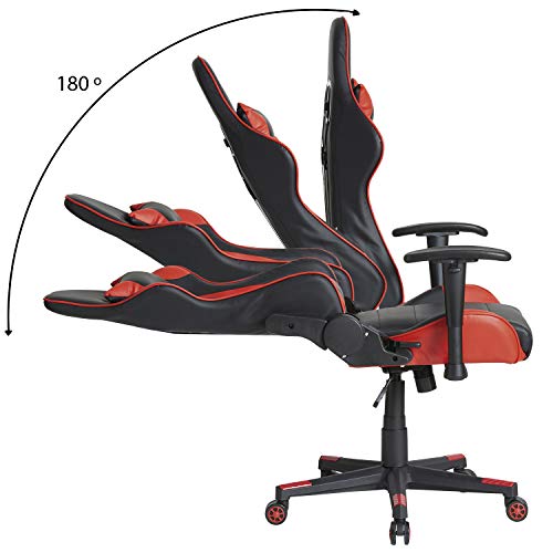 VS Venta-stock Sillón de Oficina Gaming Racer Profesional Rojo, Silla con Reposacabeza Apoyo y Cojín Lumbar (Piel sintética, inclinación y Altura Regulable, reposabrazos Ajustables, reclinable 180º)