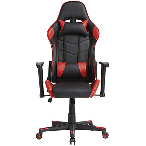 VS Venta-stock Sillón de Oficina Gaming Racer Profesional Rojo, Silla con Reposacabeza Apoyo y Cojín Lumbar (Piel sintética, inclinación y Altura Regulable, reposabrazos Ajustables, reclinable 180º)