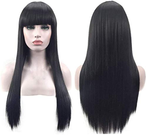 WADEO Peluca Negra Larga Pelucas Mujer Pelo Natural Lisa Popular Casi Igual que el Pelo Real, el Longitud del 60cm