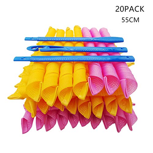 WalkTrendy - Juego de 20 rizadores de pelo mágicos en espiral, 20 rizadores de pelo sin calor y 1 ganchos para peinar, para cabello extra largo de hasta 55 cm