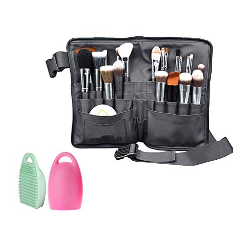 WasonD 32 Bolsillos Bolsa de Maquillaje Cosmético para Brochas Cuero de PU Delantal de Maquillador Pinceles Organizadores Make-up Pouches + Cepillo Limpieza Maquillaje