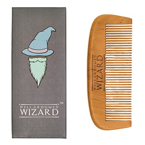 Well Groomed Wizard Peine Barba Clásico de Madera Anti Estática para la Barba, el Bigote y el del Pelo | Utilizar con Aceites, Bálsamos y Cera