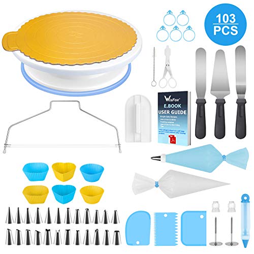 WisFox Decoración de Pasteles, Torta Giratoria, 103 Piezas Decoración Kit, Plato Giratorio para Pasteles para Principiantes y Amantes de Pasteles