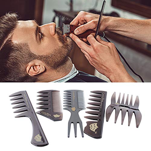 Wisolt 5 Piezas Peines de Peluqueria Profesional Hombre Set de Peines Dientes Anchos Horquilla Peine de Peluquería Barberos Peines para bigotes y peinados