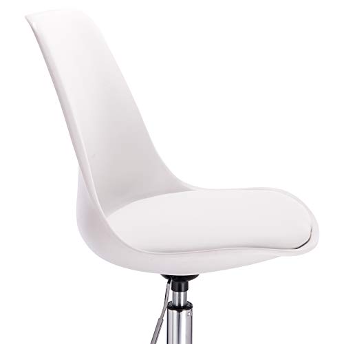 WOLTU 1x Silla de Escritorio PU Silla de Oficina con Ruedas Silla de Ordenador Silla Giratoria de Oficina Altura Ajustable Taburete de Trabajo Cuero Artificial Blanco BS39ws