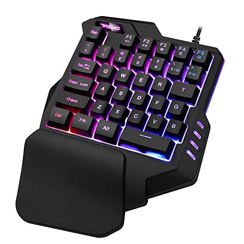 Wood.L Teclado mecánico portátil de una Sola Mano para Juego de Mano artefacto Mano Izquierda Teclado de Juego para Juego LOL/Dota/OW/PUBG/Fortnite Control de Juego ergonómico