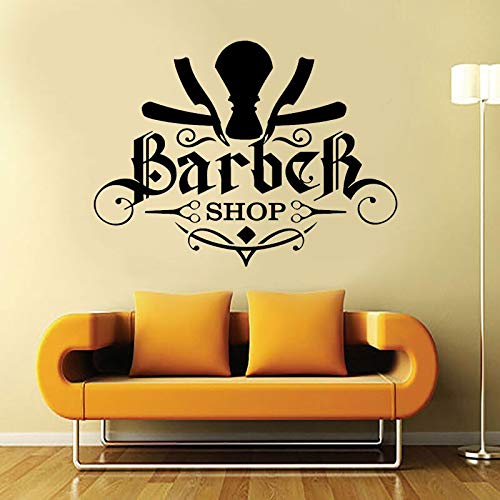 wZUN Barber Shop Corte de Pelo para Hombres Navaja Recta calcomanía de Pared diseño de Vinilo Pegatinas Decorativas Barber Shop Logo Wallpaper 67X50cm