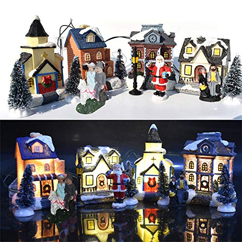 XanSpoden Mini Pueblo NavideñO, Juego De ConstruccióN De Casas De 10 Piezas, DecoracióN NavideñA DIY con Luces De Hadas para El Hogar, Fiesta, Regalo para NiñOs