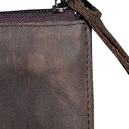 Xieben Monedero De Cuero para Hombres Mujeres Negocios Viajes Al Aire Libre Organizador Correa para La Muñeca Bolso De Embrague Cartera Múltiples Funda para Teléfono iPhone 8/X Café