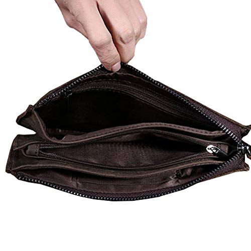 Xieben Monedero De Cuero para Hombres Mujeres Negocios Viajes Al Aire Libre Organizador Correa para La Muñeca Bolso De Embrague Cartera Múltiples Funda para Teléfono iPhone 8/X Café