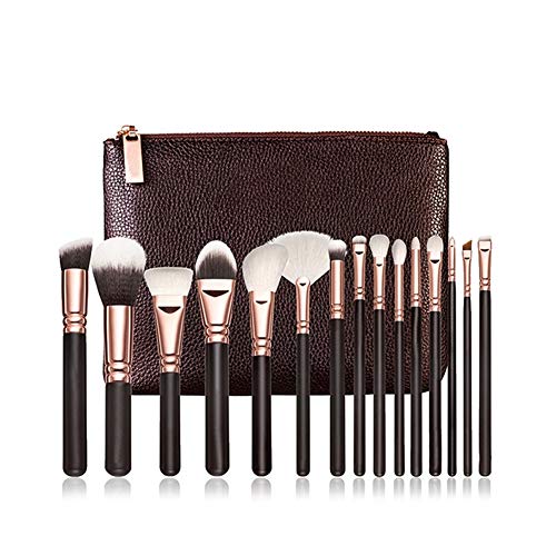 XINTD Pinceles de Maquillaje de cerdas Marrones 15 Unids Pinceles de Maquillaje Set Fundación Polvo Sombra de Ojos Herramientas de Belleza