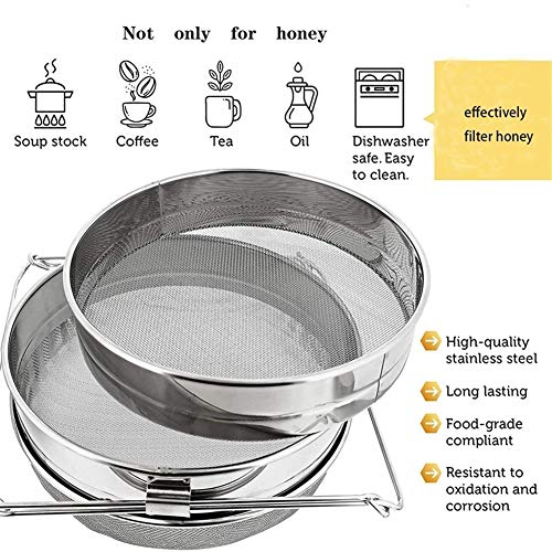 XINXI-YW Conveniente Colador Miel Reutilizable; Herramienta de Miel del Acero Inoxidable de Doble Capa de Filtro de Pantalla retráctil Miel Filtro Apicultura Equipo Decorativo