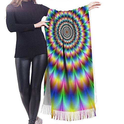 XIUZHEN Bufanda de Cachemir con ilusión Trippy en Espiral para Mujeres y Hombres, Bufandas de Invierno Suaves de Gran tamaño y Ligeras, Chal con Flecos