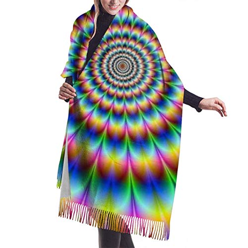 XIUZHEN Bufanda de Cachemir con ilusión Trippy en Espiral para Mujeres y Hombres, Bufandas de Invierno Suaves de Gran tamaño y Ligeras, Chal con Flecos