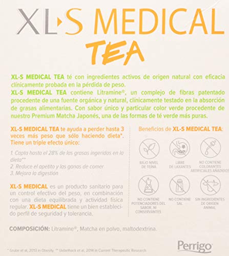 XLS Medical Tea Matcha Premium - Tratamiento para Perder Peso a base de Té Verde - Capta 28% de la Grasa Ingerida (1) - 30 Sticks