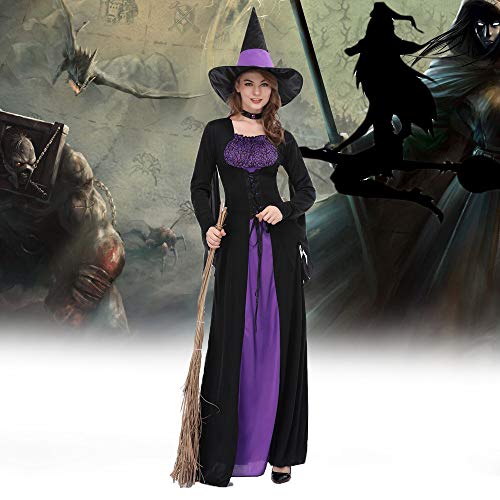 XSQR Halloween Cosplay Mujer Bruja Festival Fantasma Maquillaje Disfraz Púrpura Vestido,Purple,L