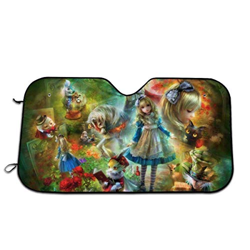 YAGEAD Alice Wonderland Parabrisas Visera Puede Visera Plegable para Bloquear los Rayos UV Sol Viseras Plegables Cubierta con 4 ventosas 27.5 x 51 in-X1