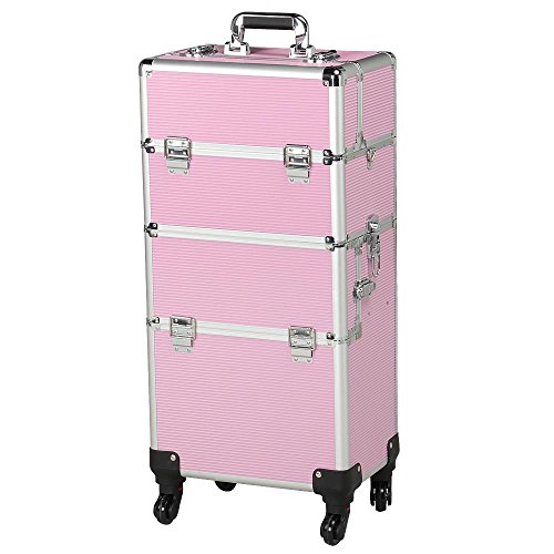 Yaheetech Maletín de Maquillaje Profesional Organizador Cosméticos Caja de Belleza 36 x 24 x 106,5 cm Rosa