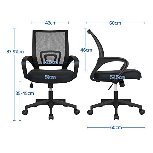 Yaheetech Silla de Oficina Silla de Malla Altura Ajustable para Trabajo Silla Escritorio Ergonómica Giratoria