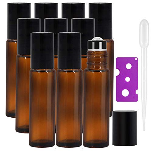 Yalbdopo - Botellas de Rodillo de Aceite Esencial (10 Unidades, 10 ml, Recargables, 1 cuentagotas y 1 abridor Incluido), aromaterapia