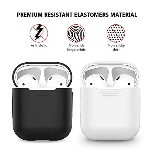 YCFIRE Funda Protectora para AirPods, AirPods Accesorios Funda y Piel Protectoras de Silicona para Apple Airpods 1 & 2 Carga Funda con Airpods Ganchos de Protección Airpods Correas (Negro + Blanco)