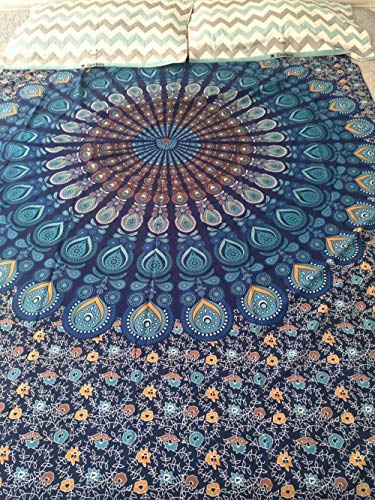 YCRY Tapices Decorativos Tapiz de Mandala de Pavo Real Bohemio más Vendido Tapiz de Pared decoración de Granja Cortina de Cama de poliéster Bohemio Tapiz Hippie-Mandala bronceadora_148x200cm