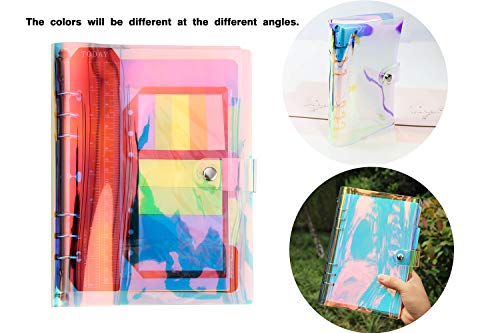 YHH Libretas Bonitas A5 Cuaderno Líneas/Rayas Diario de Viaje Organizador Personal Creativo con 6 Anillas/Papel Divisor/Índices/Regla/Notas Adhesivas Regalo Originale Para Mujer Navidad Transparente