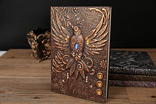 YHH Libretas Bonitas A5 Tapa Dura Vintage Cuero Cuaderno Rayas Diario de Viaje Hecho a mano Lined Ruled Bullet Journal Notebook Organizador Regalo Mujer Hombre Escolar Oficina Trabajo Fénix3D Cobre