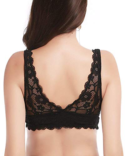 YIANNA Mujer Sujetador De Encaje con Relleno Elasticidad Sujetadores Comfort Lace Bra Top sin Aros Negro,UK-YA7120-Black-M