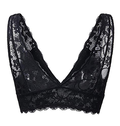 YIANNA Mujer Sujetador De Encaje con Relleno Elasticidad Sujetadores Comfort Lace Bra Top sin Aros Negro,UK-YA7120-Black-M