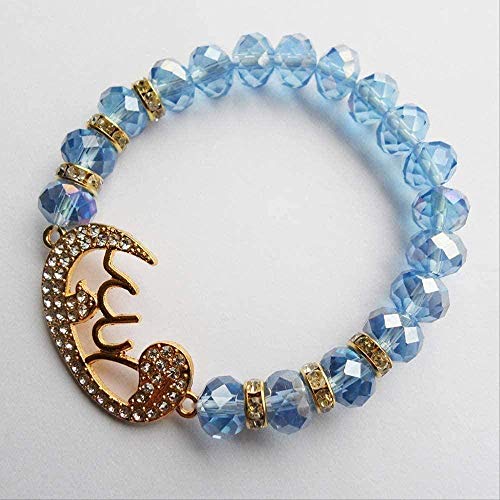 Yiffshunl Pulsera Collar Hombres Islam Religioso Espiritual Azul Cielo Musulmanes Oración Pulseras para la Iglesia Católica Regalo Hombres Mujeres Pulsera Brazalete Hermana Regalo