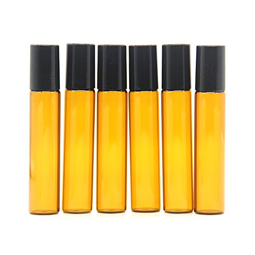 Yizhao Ambar Botellas Roll On Cristal para Aceites Esenciales 10ml, con Roll-on Bola de Acero Inoxidable, para Aceites Esenciales, Masajes, Aromaterapia, Botella de Laboratorio – 12 Pcs