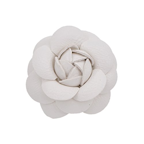 YNuth DIY Flor de Camelia Artificial de Cuero para Decoración de Sombreros Zapatos Bolsos Broche de Camelia para Mujeres Color Blanco