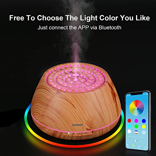 YOUNGDO Humidificador Ultrasónico 400ML, Difusor de Aromaterapia con LED de 7 Colores Control Remoto Altavoz Bluetooth, Difusor de Aceites Esenciales Apagado Automático para Hogar, Oficina, SPA, Bebé