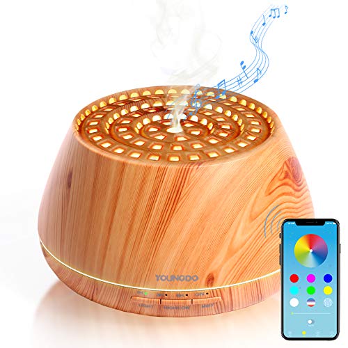 YOUNGDO Humidificador Ultrasónico 400ML, Difusor de Aromaterapia con LED de 7 Colores Control Remoto Altavoz Bluetooth, Difusor de Aceites Esenciales Apagado Automático para Hogar, Oficina, SPA, Bebé