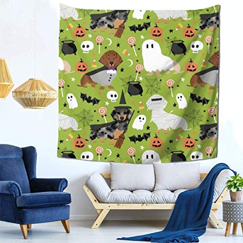 Yuanmeiju Tapices de Moda para Colgar en la Pared, tapices de Interior acogedores, Manta para Decorar el hogar, 59 x 59 Pulgadas, Perro Salchicha, Halloween