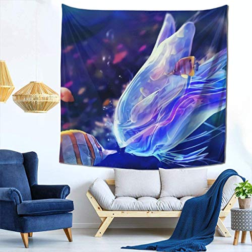 Yuanmeiju Tapices de Moda para Colgar en la Pared, tapices de Interior acogedores, Manta para Decorar el hogar, 59 x 59 Pulgadas, pez Payaso y Medusas