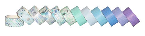 Yubbaex Washi Tape Set 12 Rollos cinta adhesiva decorativa Washi Glitter Adhesivo de Cinta Decorativa para DIY Crafts Scrapbooking 15mm de ancho (Azul Mezcla)