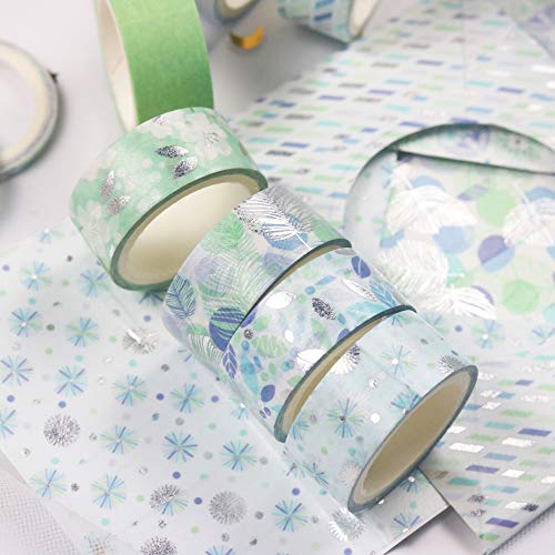 Yubbaex Washi Tape Set 12 Rollos cinta adhesiva decorativa Washi Glitter Adhesivo de Cinta Decorativa para DIY Crafts Scrapbooking 15mm de ancho (Azul Mezcla)