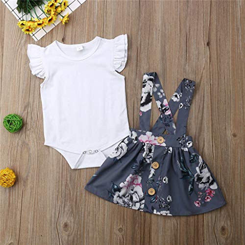 YWLINK Ropa De Bebe Verano Blanco Volante Manga Corta Arriba +Vestido Estampado Correa Traje De 2 Piezas 0-2 AñOs De Edad Dulce Y Encantadora Todos Los Dias Al Aire Libre Fiesta Regalo