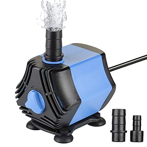 Zacro Bomba Sumergible Bomba de Agua 650L / H, Bomba de Agua Ultra Silencioso de 10W con 4 Ventosas y 2 Boquillas (13/8 mm) para Acuario, Pecera, Jardín, Estanque