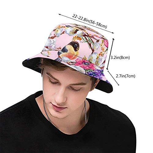 ZharkLI Sombrero de cubo Acuarela Flores Sauce con Pájaro Sol Pescador Gorra Sombrero al aire libre Protección UV Sombrero Plegable Ligero Transpirable Gorra de Viaje Negro