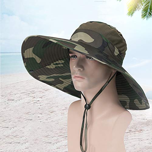 Zidao Sombrero al Aire Libre jardineros, Casquillo de la Pesca de Camuflaje Hombres Mujeres Sombrero de Verano al Aire Libre Sombra Protectora Cable de la Barbilla Ajustable,1