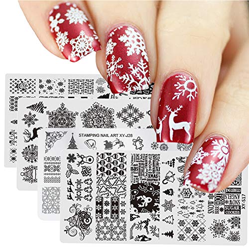 Ziyero 4 Piezas Conjunto Plantillas Estampado Esmalte Uñas Nail Art Patrón Stamping Plantillas Metal Acero Inoxidable, Duradero, para Esmalte de Uñas, Gel UV, Cumpleaños, Fiestas, Bodas Etc (Plata)