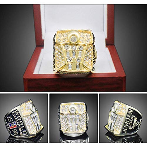 ZJL Europa Y América Anillos de Hombre, 1998 Año Europa Y América Nba Bulls Championship Anillo de Réplica Personalizado Acero Inoxidable Anillos de Diamantes para Hombre Objetos de Recuerdo Tamaño d