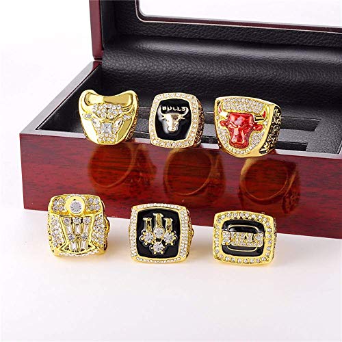 ZJL Europa Y América Anillos de Hombres, Juego de 6 Europa Y América Replica Del Campeonato de Bulls de la Nba Anillo de Colección de Acero Inoxidable Retro Tamaños 11 Coleccionables